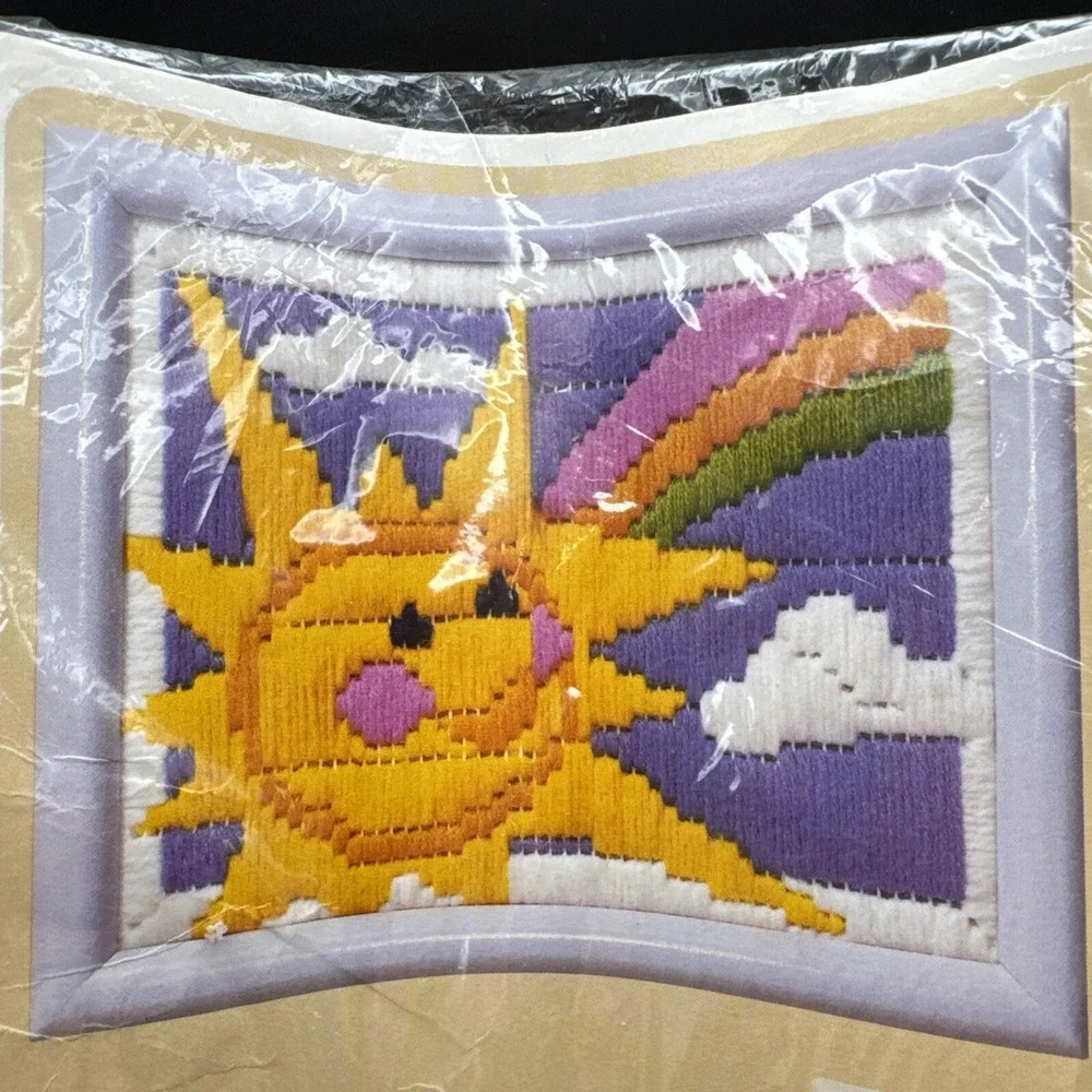 Creative Circle Needlepoint Kit Sunshine Rainbow Sky Nursery Kids Vintage 80s